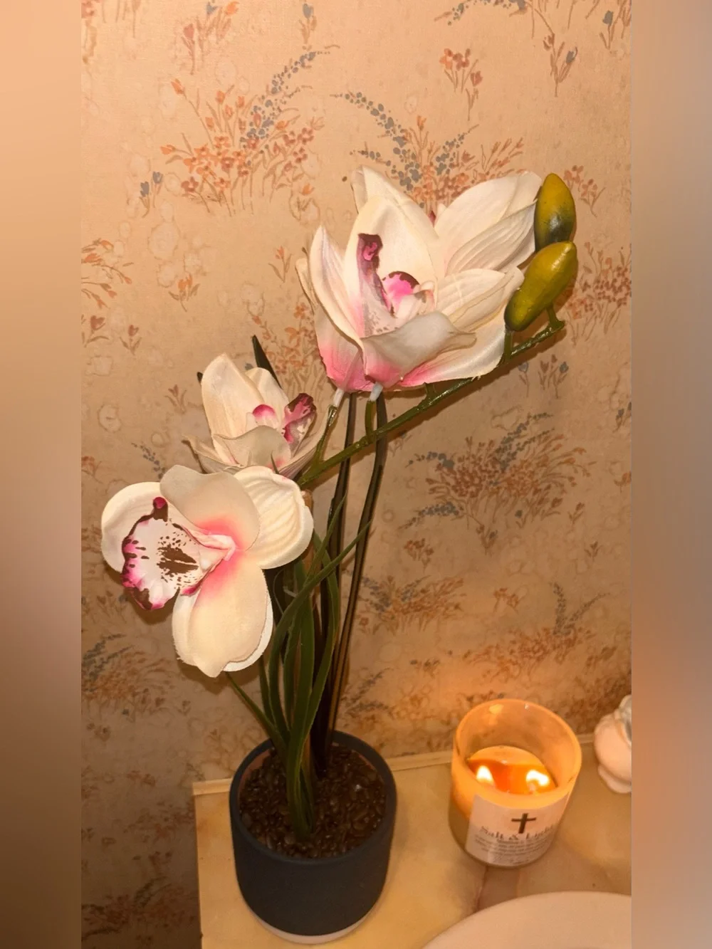 Artificial Orchid Stem in White and Pink - Home Accents